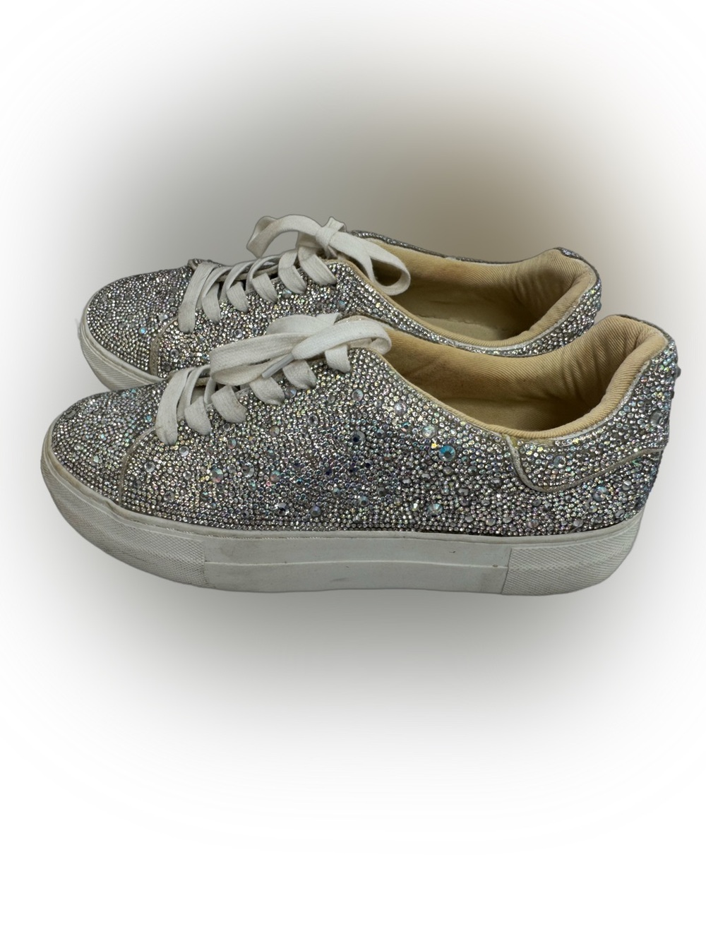 Betsey Johnson Silver Crystal-Studded SIDNY Lace-Up Sneakers